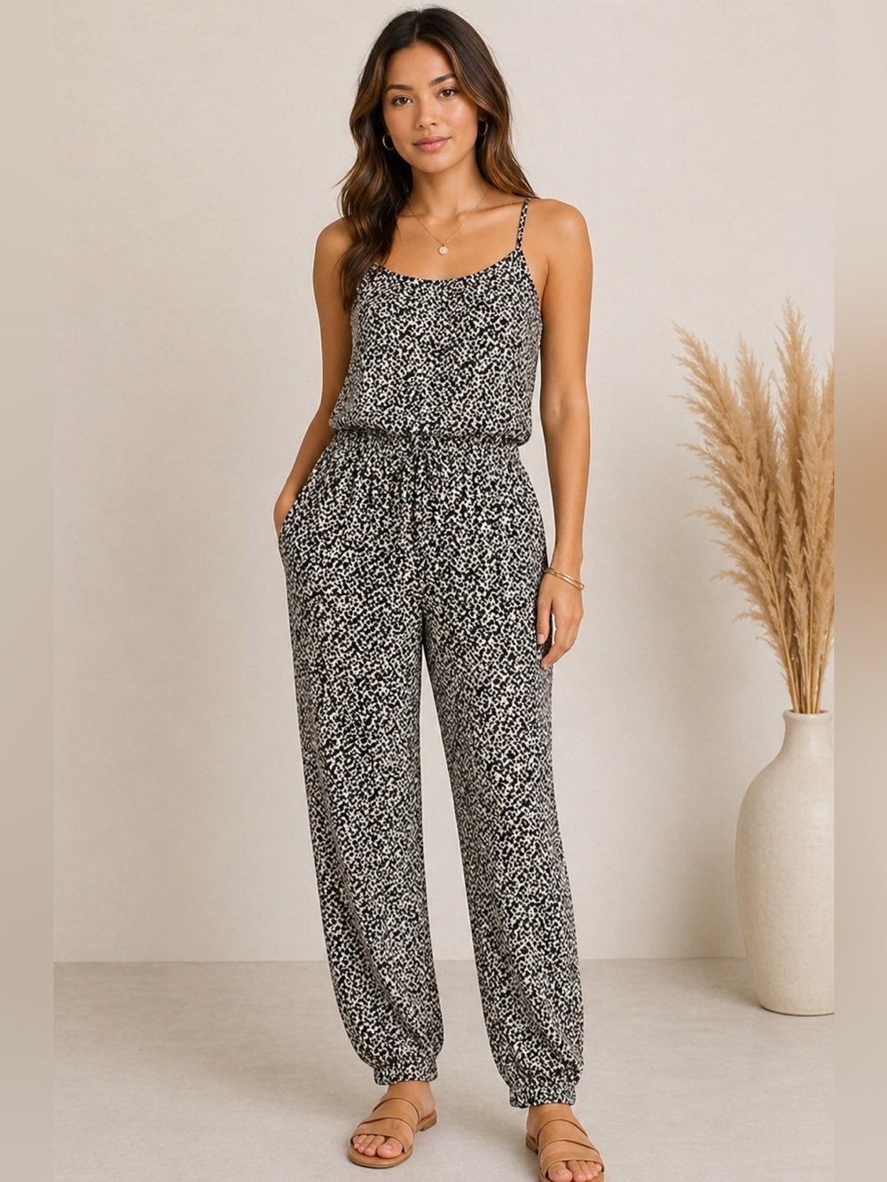 Banana Republic Heritage Leopard Print Jumpsuit Size 2 Sleeveless Jogger
